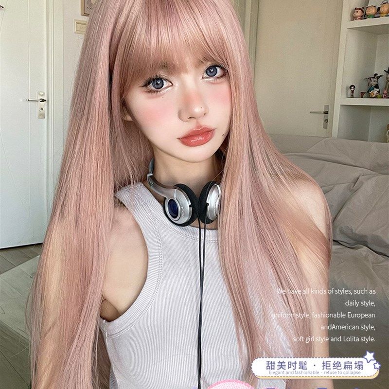 一口喵假发女日常网红长直发lolita夏季新款自然逼真齐刘海全头套
