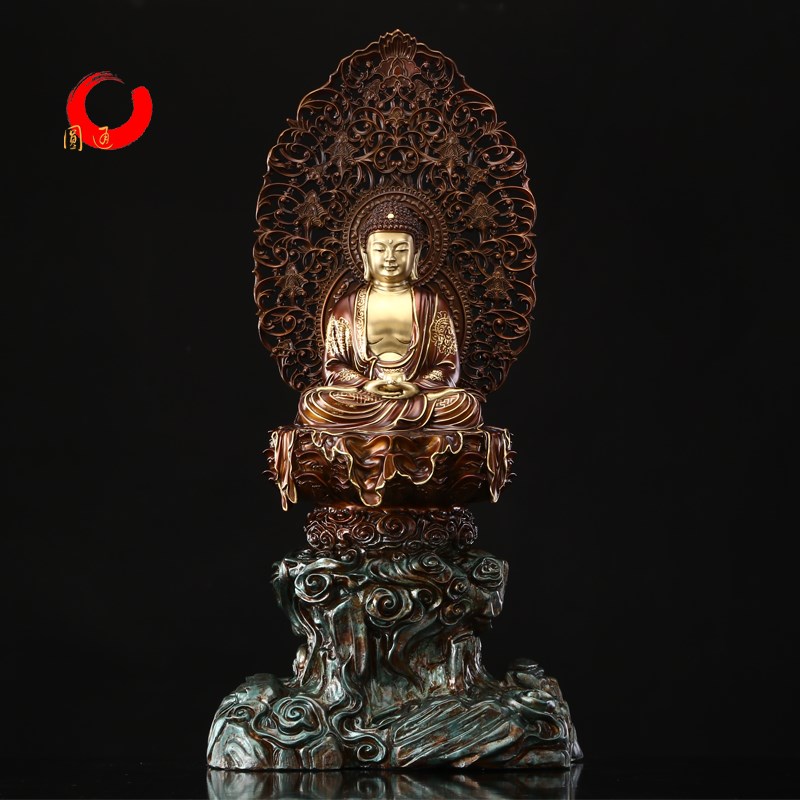 供奉华严三圣摆件文殊普贤佛像释迦牟尼佛纯铜切金文殊菩萨释迦佛
