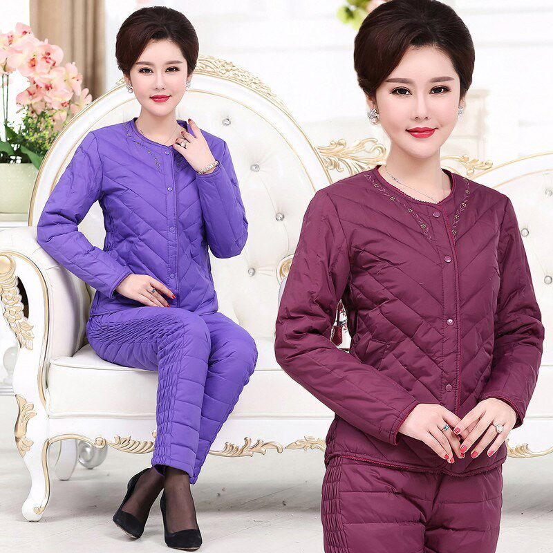 中老年男款女款保暖羽绒服内胆套装加厚爸爸妈妈轻薄老年人羽绒裤