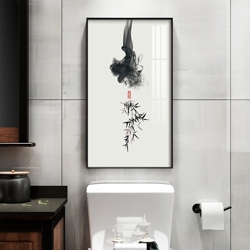卫生间挂画梅兰竹菊免钉打孔厕所浴室洗手间装饰画新中式防水定做