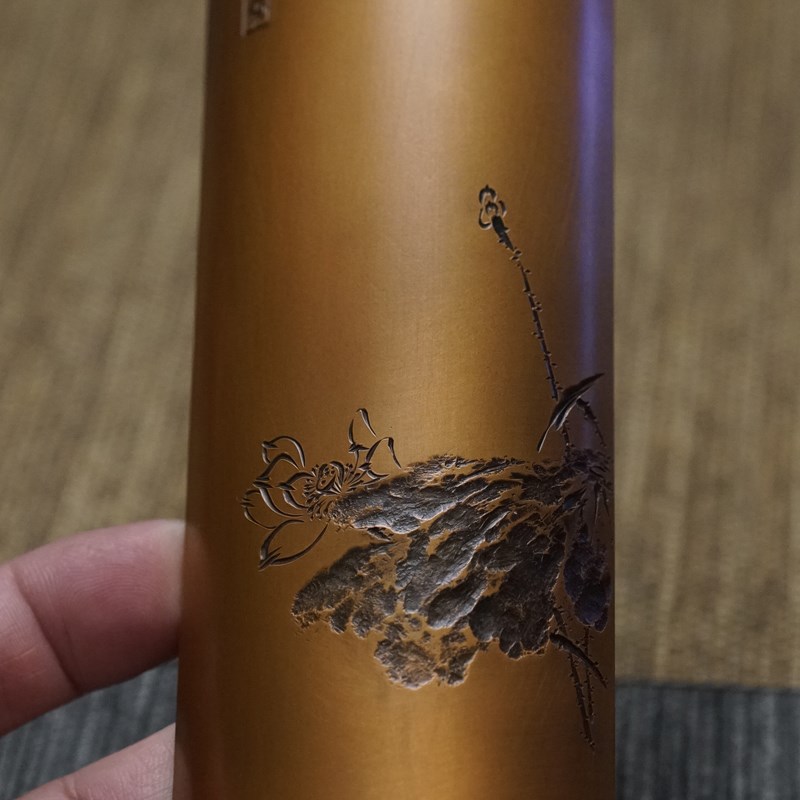 铜契刻绘荷花茶则铜茶荷紫铜收藏级人文空间茶道配件手工制作新品