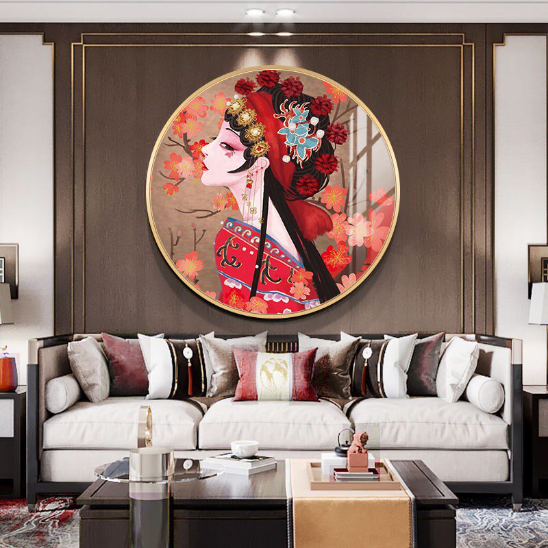 国潮风壁画灯京剧花旦戏曲led发光中国风挂画餐厅走廊油装饰壁灯