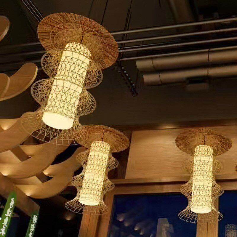 日式藤编吊灯2025新款酒店宴会厅民宿茶楼火锅店手工编织藤艺灯具