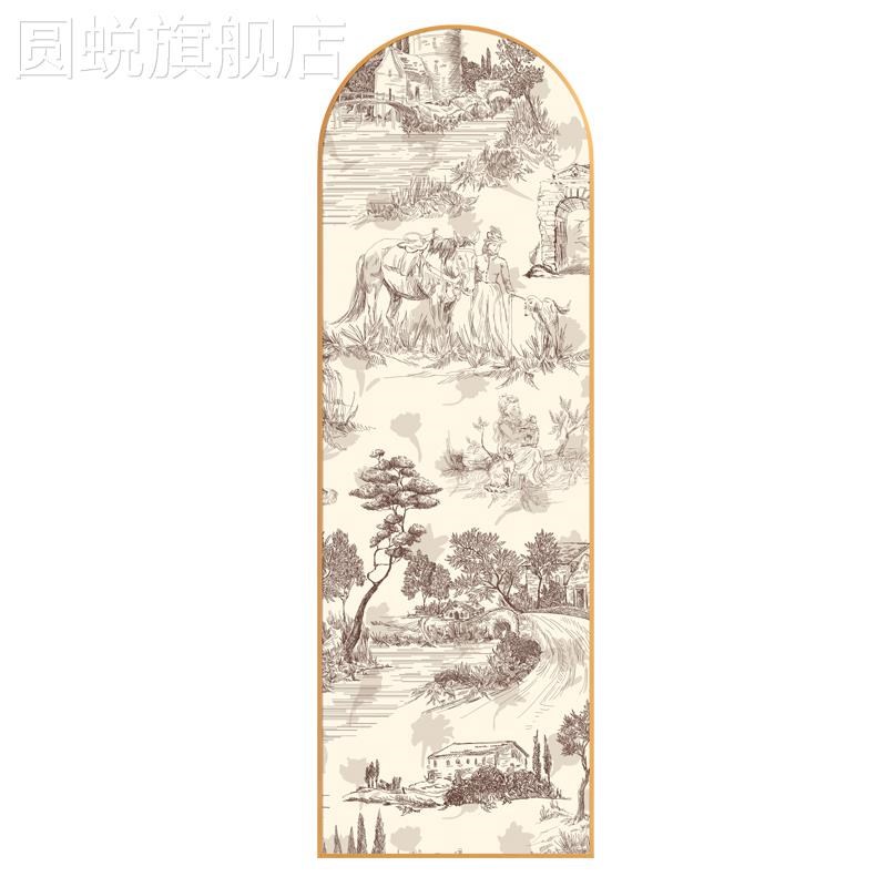 新款法式轻奢软装饰画客厅复古窄长条玄关拱形美式走廊过道壁画竖