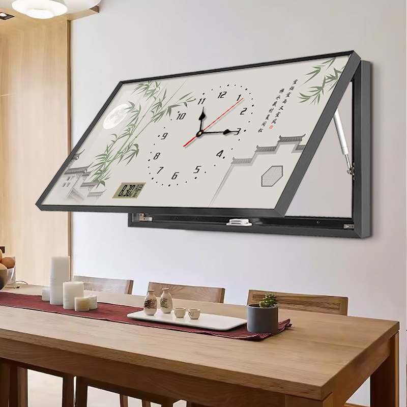 新中式电表箱装饰画带钟表遮挡电闸盒配电箱大尺寸竹子餐厅挂画