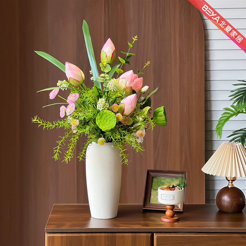 成品花束莲花荷花假花仿真花摆设高级感逼真客厅餐桌花艺装饰摆件