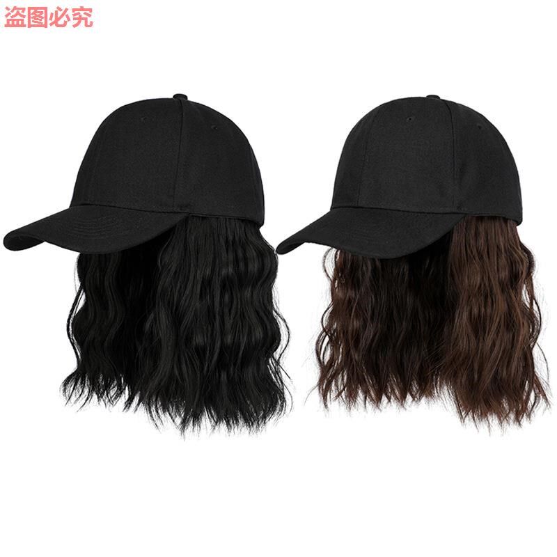 2025新款连帽戴头发帽子秋带假发的棒球帽假发一体短发鸭舌帽女款