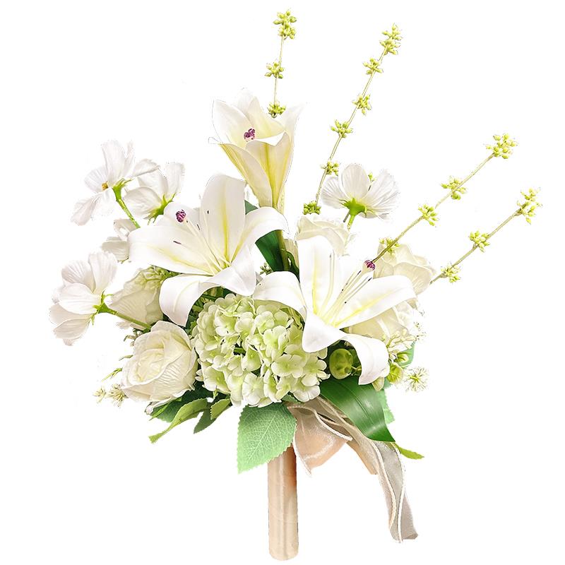新娘手捧花仿真花百年好合领证结婚拍照花束百合玫瑰白色浪漫花束
