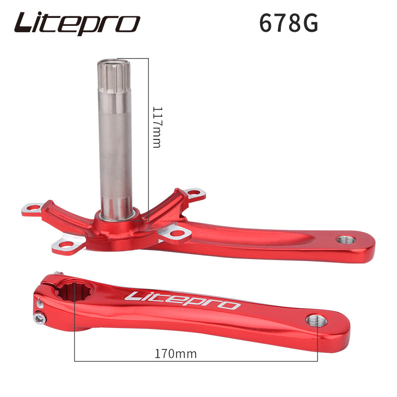 LITEPRO中空曲柄折叠车亮光金色自行车零件 一体式中空曲柄改装配