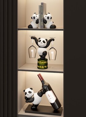 熊猫红酒架摆件轻奢高档客厅电视柜酒柜餐边柜装饰品乔迁新居礼品
