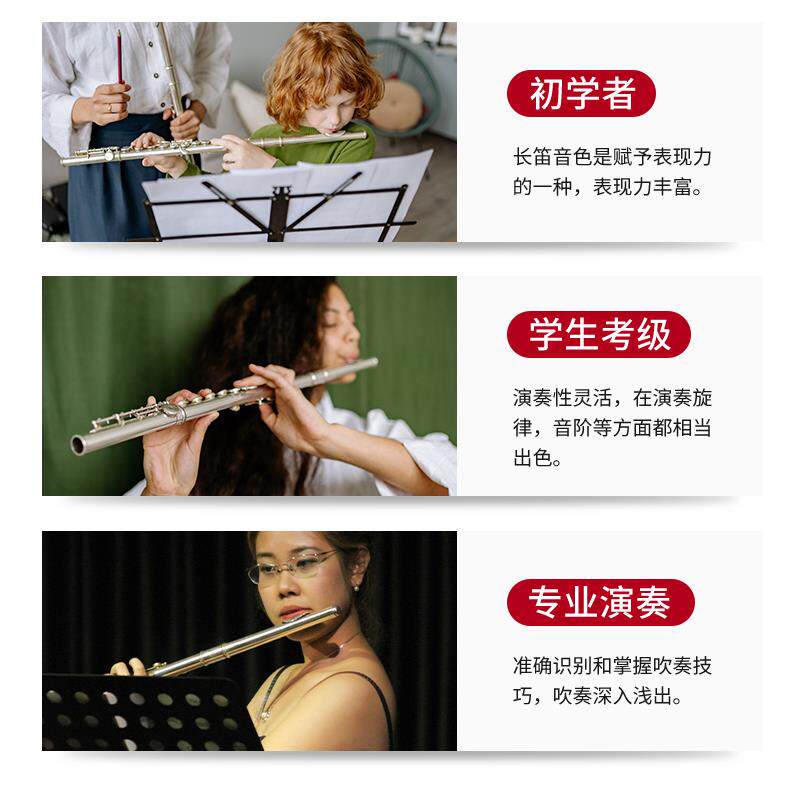 长笛乐器16/17开闭孔镀银C调E键曲列式学生初学入门专业考级演奏