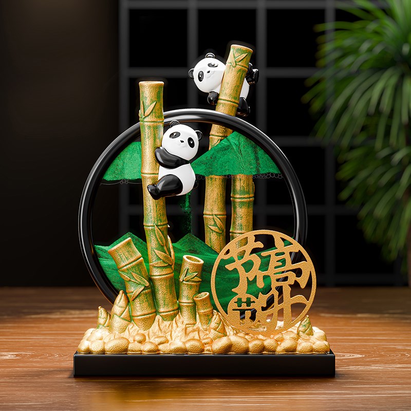 文创礼物送老师礼品熊猫流沙画摆件节节高升办公工位解压高档客厅