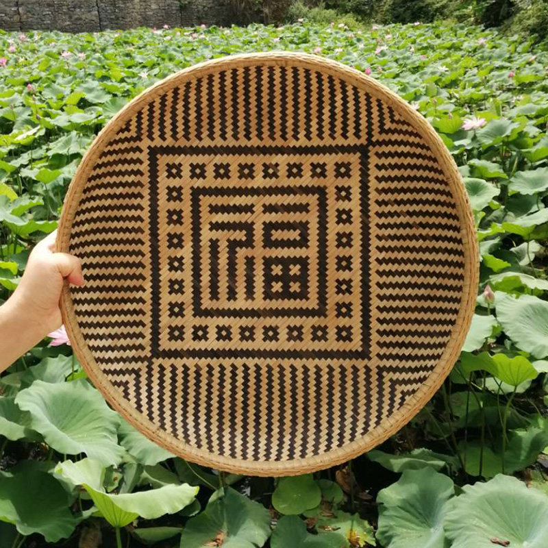 竹编簸箕农家纯手工编织竹筛子圆形无孔大小有孔米筛果盘家用制品