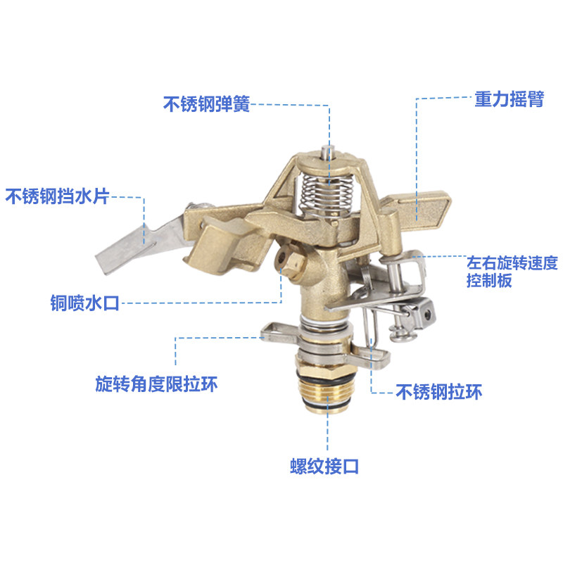 全铜自动洒水器360度旋转园林农业灌溉喷水浇水喷头农用草坪喷灌