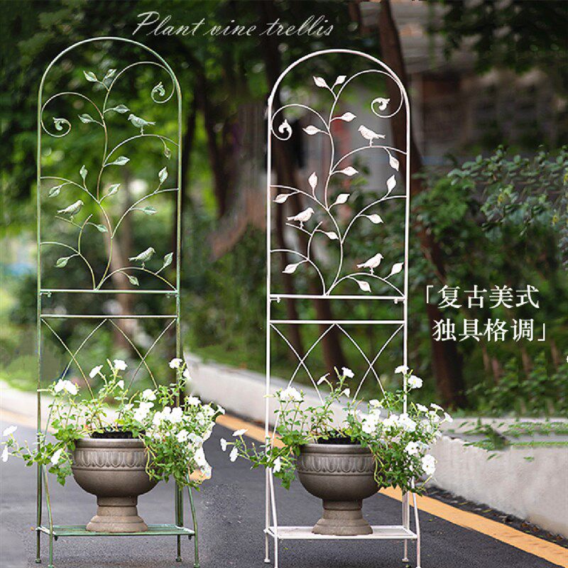 欧式铁艺带底座月季花架铁线莲爬藤架攀爬支架户外庭院客厅花盆架