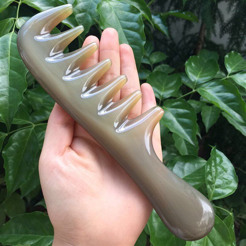 越南白水牛角七齿按摩梳子,厚实圆润宽齿卷发专用梳子