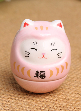 创意陶瓷招财猫小玩意摆件不倒翁玩具可爱猫咪饰品房间装饰礼物