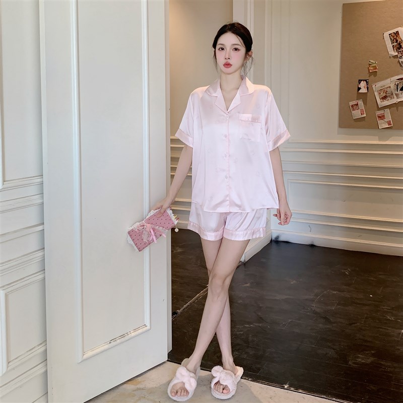 【梦幻云裳】凉感冰丝睡衣女夏季短袖短裤甜美冰雪丝绸家居服套装