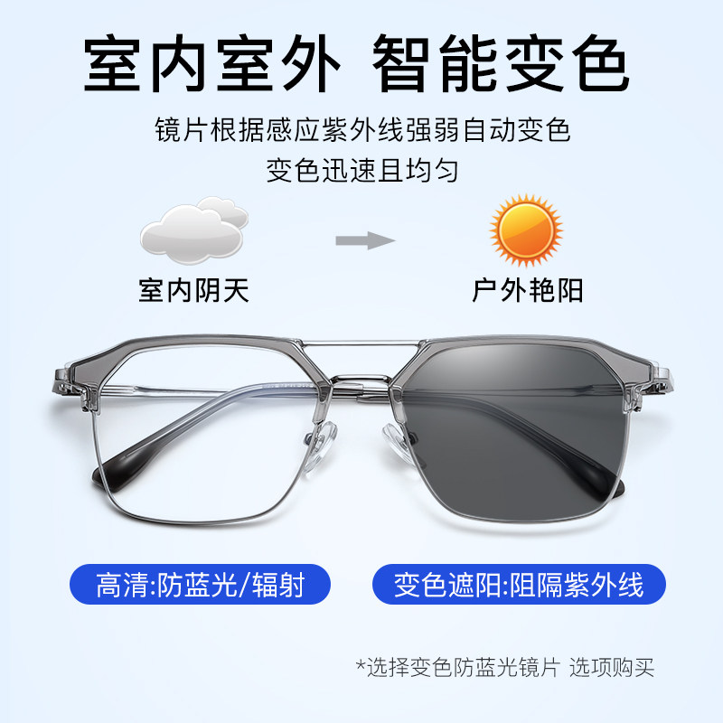 感光变色近视眼镜男款潮可配度数大脸眼镜架防辐射蓝光平光护目镜