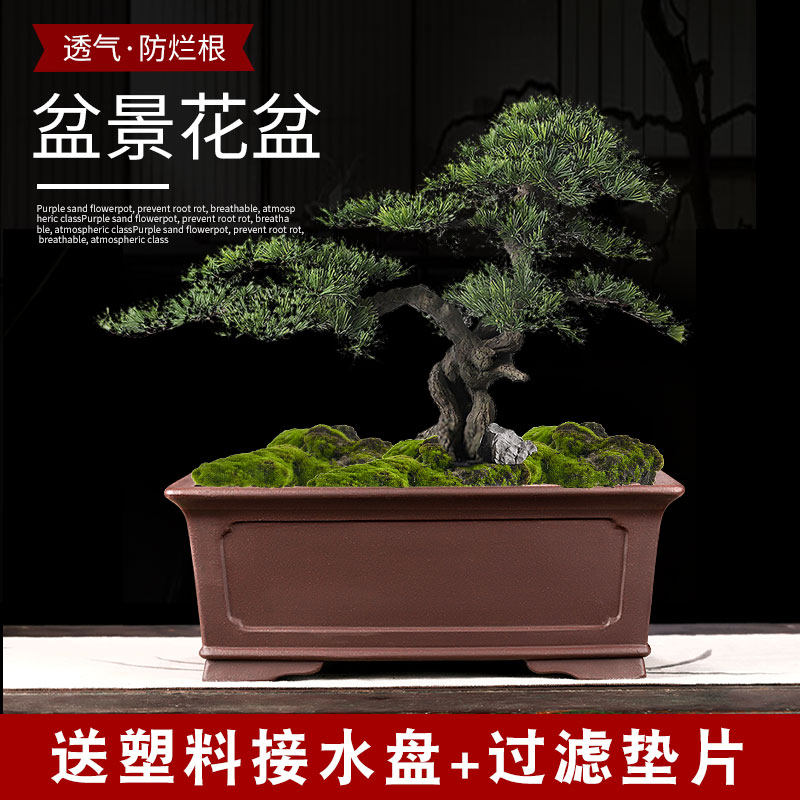 高端精品紫砂花盆四方盆陶瓷造景花盆高档马槽长方形盆景专用花盆