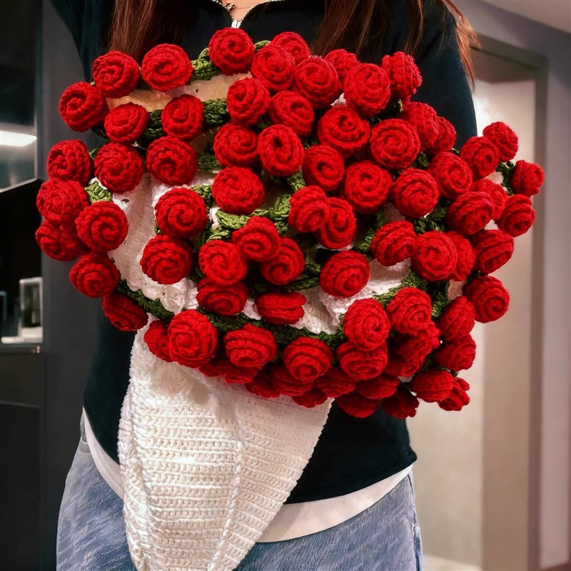 玫瑰花束毯子手工针织毛毯送女生闺蜜新婚新年实用型生日礼物成品