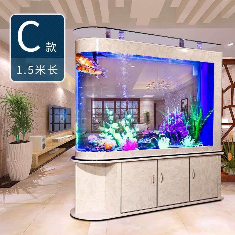 子弹头鱼缸弧型玻璃鱼缸水族箱隔断可定制底滤鱼缸包邮生态免换水