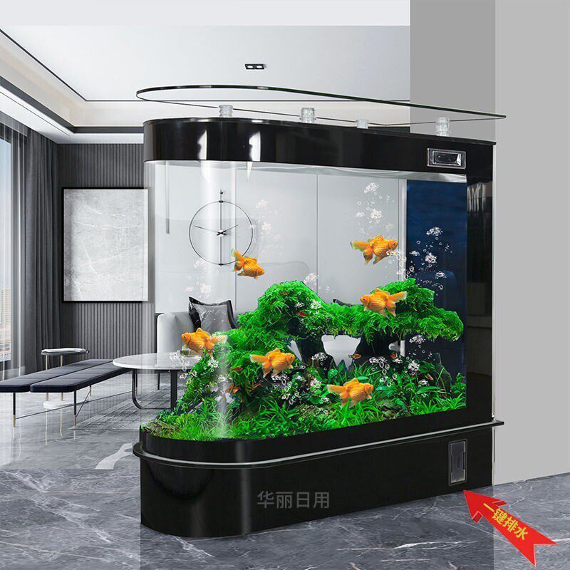 子弹头鱼缸客厅家用中型水族箱长1/1.2/1.5米生态落地屏风鱼缸