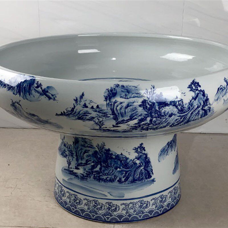 假山盆景盆特大号超大乌龟缸金鱼缸陶瓷鱼缸青花瓷室外别墅一米