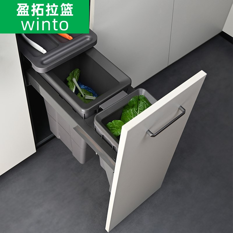 嵌入式厨房垃圾桶组合 双桶分类抽拉篮 橱柜内隐藏式清洁桶 家用