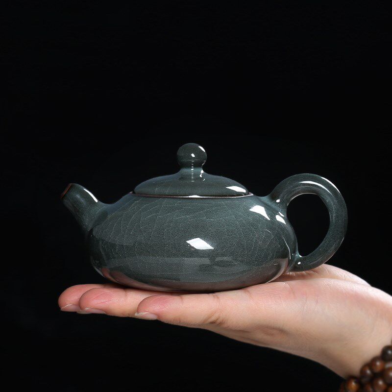 青瓷龙泉手工哥窑铁胎西施壶茶壶功夫茶具一壶两杯家用陶瓷壶单壶