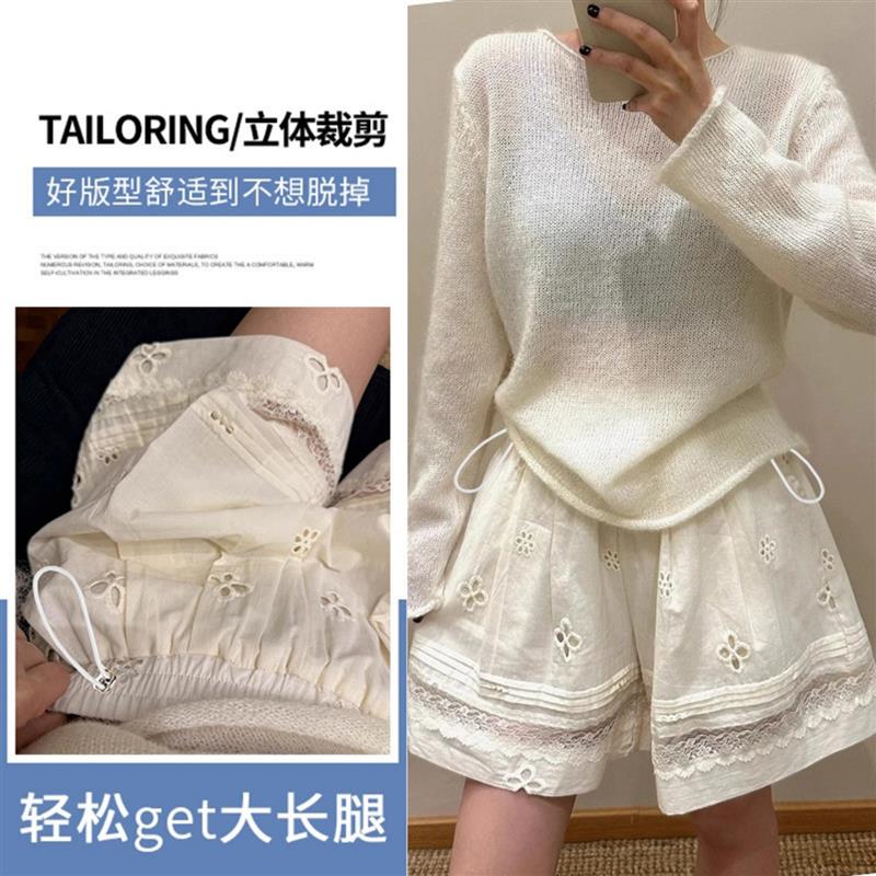 孕妇短裤夏季外穿薄款小个子阔腿裤夏装孕期不勒肚镂空蕾丝打底裤