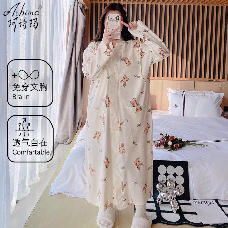 待产裙孕妇带胸垫裤子两件套春秋大码月子服冬季医院内检哺乳睡裙