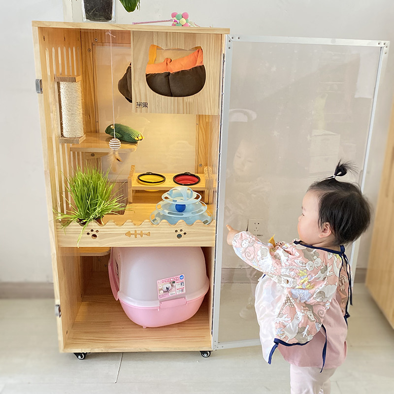 实木制猫别墅公寓房子室内家用猫窝小型两层幼猫舍猫屋宠物猫笼子
