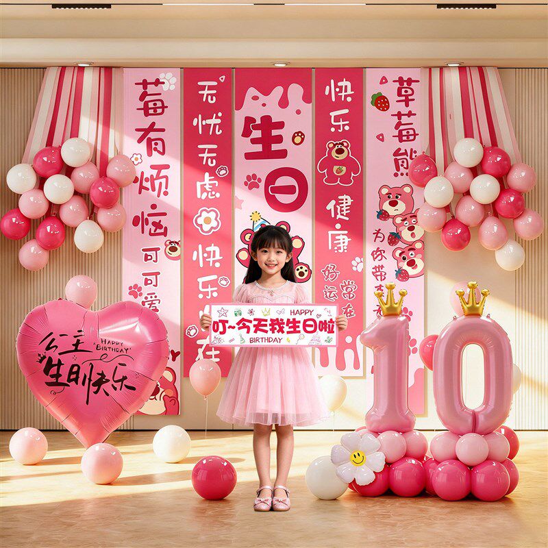 女孩10岁生日装饰场景布置快乐仪式感小公主十气球儿童气球氛围12