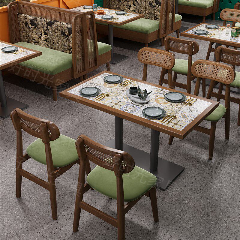 茶餐厅定制卡座沙发餐厅新中式饭店湘菜馆烤肉火锅店桌椅组合半圆