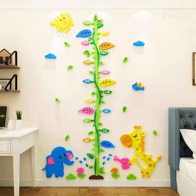 树芽宝宝身高贴3D亚克力立体墙贴幼儿园身高尺儿童房墙纸贴画