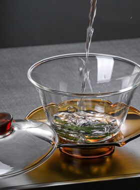 玻璃盖碗茶杯功夫茶具套组加厚透明泡茶壶手工大号敬茶三才碗家用