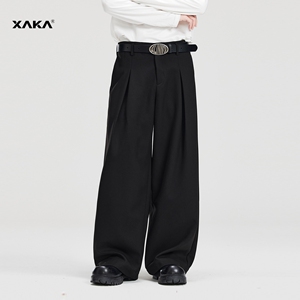XAKA山本风高级感简约基础款直筒阔腿西裤男秋季垂感拖地休闲长裤