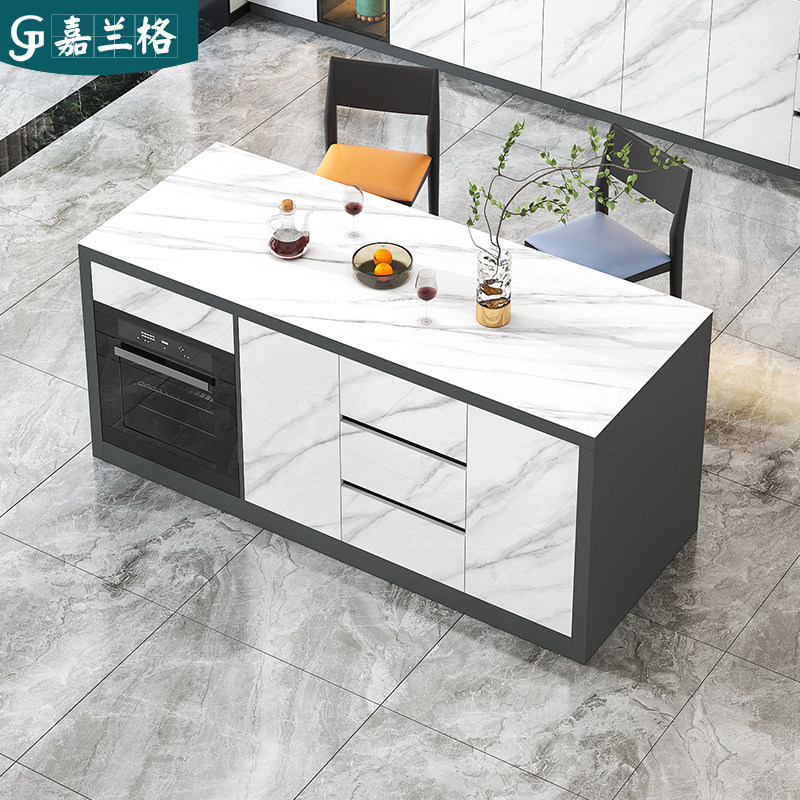 岩板岛台餐桌一体轻奢小户型开放式厨房家用导台吧台料理台柜定制