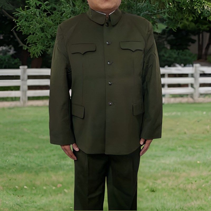 90年代马裤呢中山装中老年爸爸带肩眼肩袢中山服毛料55马裤呢套装
