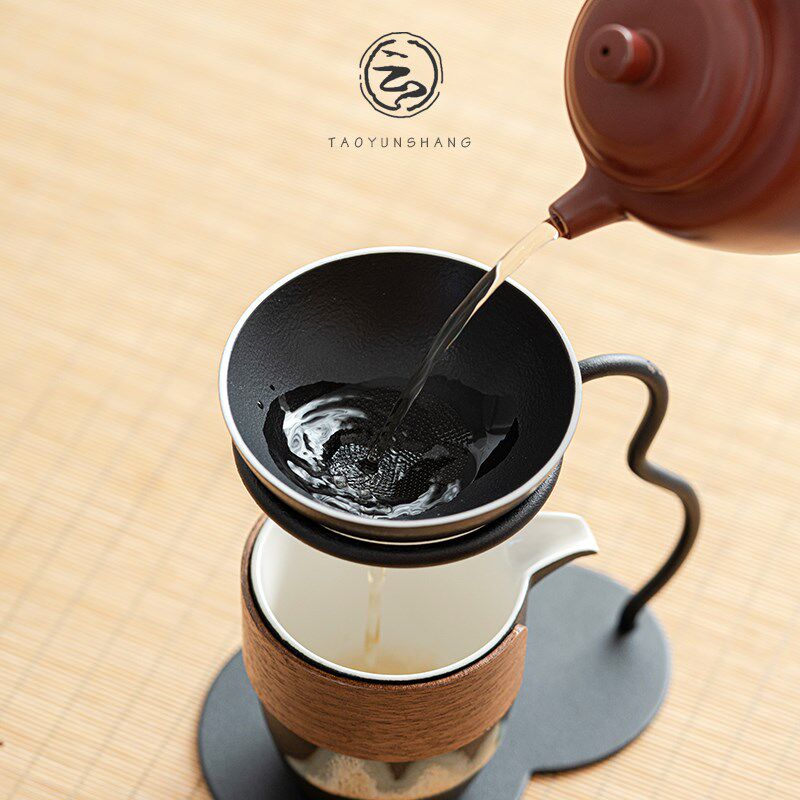 陶云尚 黑陶茶漏公道杯一体茶滤茶叶过滤器陶瓷茶具配件泡茶神器