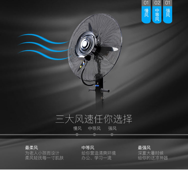 加湿加水喷雾工业风扇商用户外落地牛角扇水冷壁挂强力降温电风扇