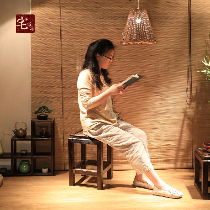 包邮实木中式餐桌凳家用复古茶室凳子禅意板凳禅意茶楼换鞋四方凳