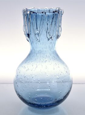 浅蓝色透明气泡波浪花水滴口手工玻璃花瓶水养插花器家居装饰摆件