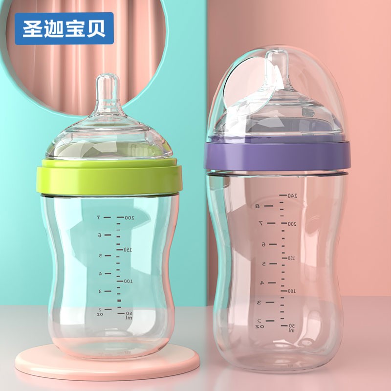 新生儿玻璃奶瓶防胀气仿母乳婴儿宝宝奶瓶7cm广口径防爆0-3-6个月