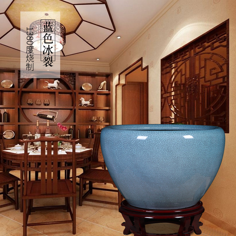 景德镇陶瓷器开片冰裂纹鱼缸客厅荷花缸睡莲盆庭院养鱼乌龟缸摆件