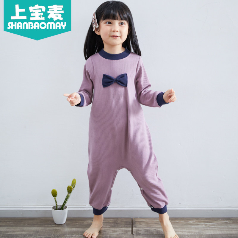 上宝麦春秋冬儿童连体睡衣棉加厚女童宝宝防踢睡衣纯棉家居服保暖