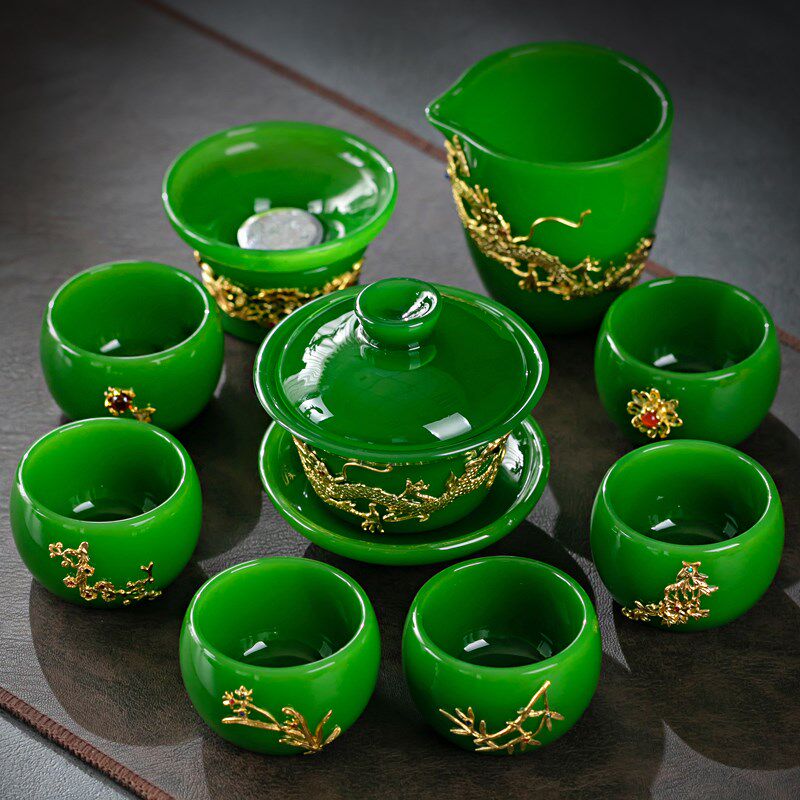 高端金镶玉琉璃茶具套装家用琉璃泡茶壶功夫盖碗琉璃茶具茶杯送礼