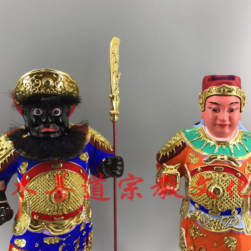 木雕神像周仓关平关公部将樟木漆线雕精品手工30厘米
