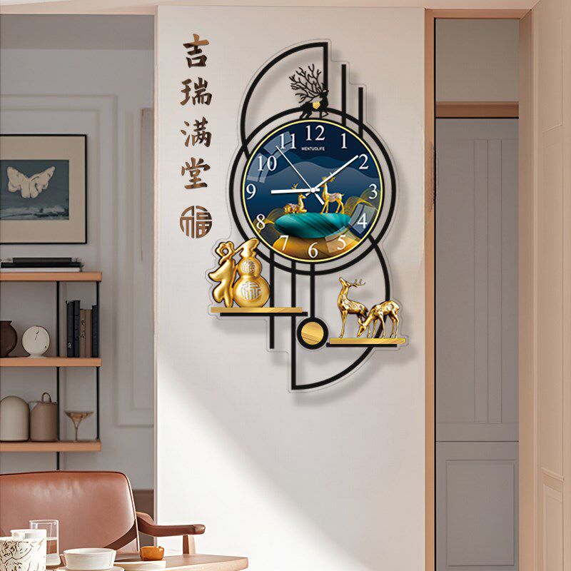 2025新款免打孔静音挂钟客厅吉祥福禄石英钟餐厅创意装饰钟表